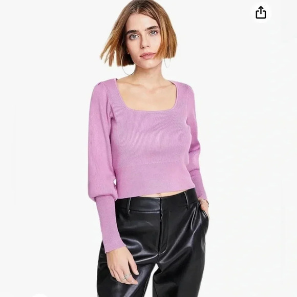 Bar III Women's Volume-Sleeve Sweater In Plum Pink Blouse Size Medium - Picture 1 of 13